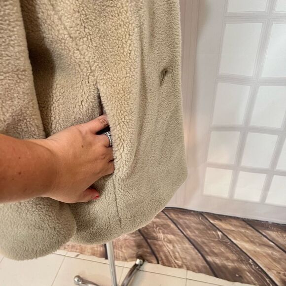 & Other Stories Cream Notch Lapel Mid Length Teddy Pea Coat Size 2 - Picture 4 of 10